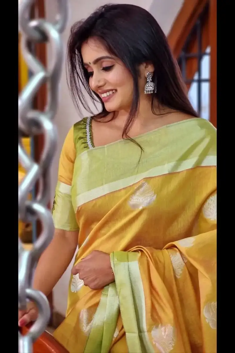 Tamil TV Actress Srithika Photos In Yellow Saree Blouse